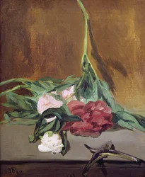 Stiel von Pfingstrosen und Gartenschere, um 1864